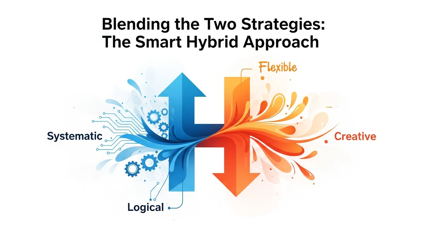 Diagram showing the integration of inbound and outbound marketing strategies to create a seamless hybrid customer journey
