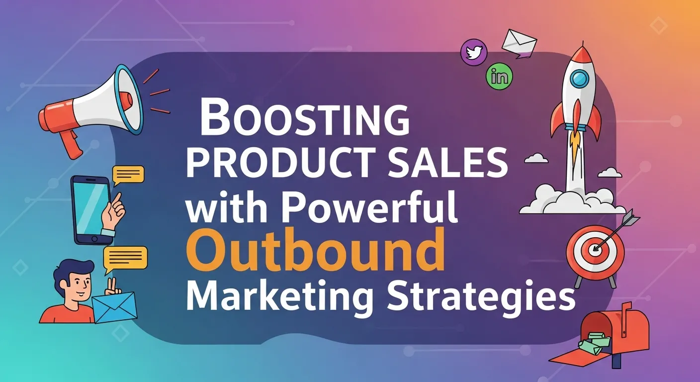 Dynamic image representing outbound marketing strategies with storytelling, remarketing, video campaigns, and sales growth analytics.