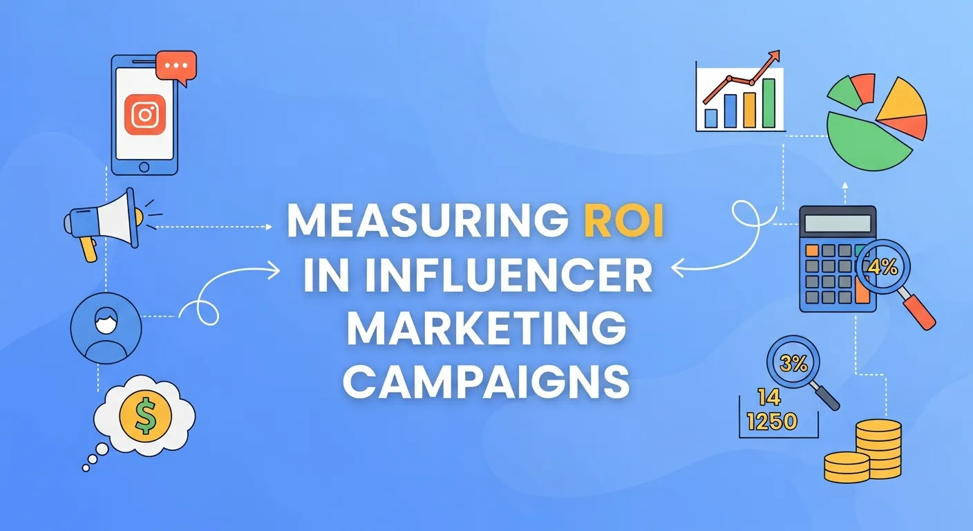Analytics dashboard showing ROI, engagement rate, and conversion performance for influencer marketing campaigns.