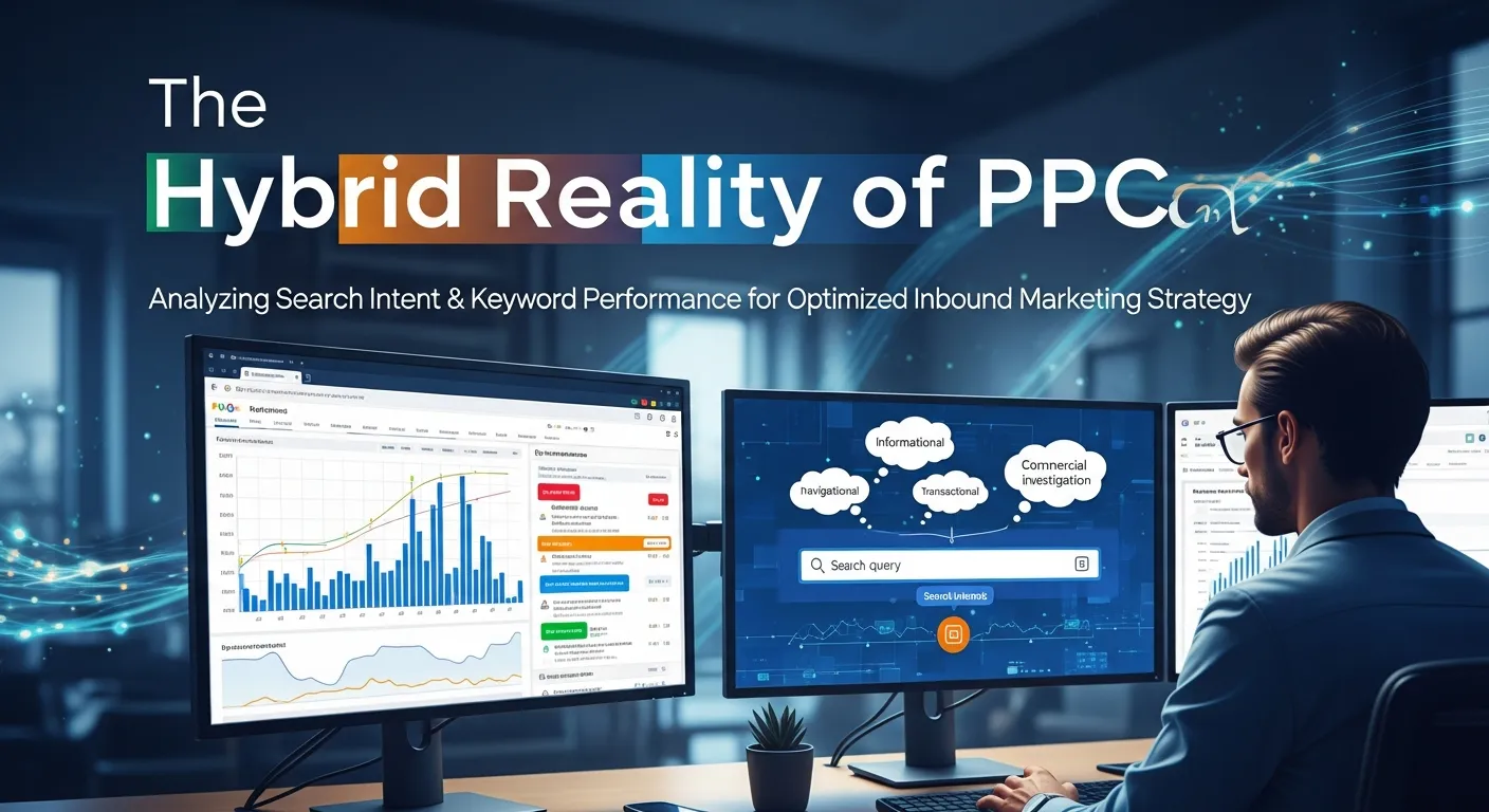Illustration showing Pay Per Click as a hybrid marketing strategy combining inbound targeting and outbound visibility