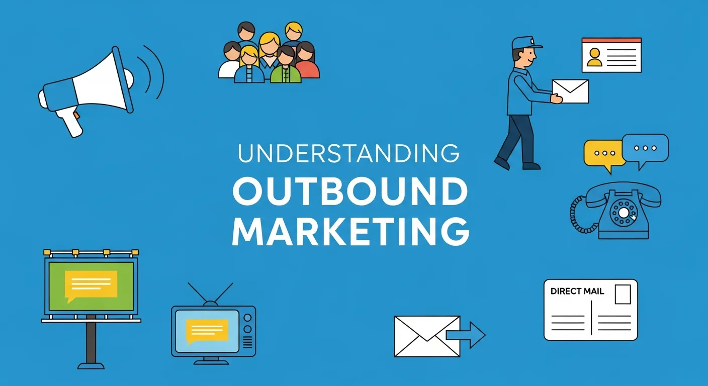 Marketer explaining outbound marketing channels such as TV ads, cold calls, and digital outreach