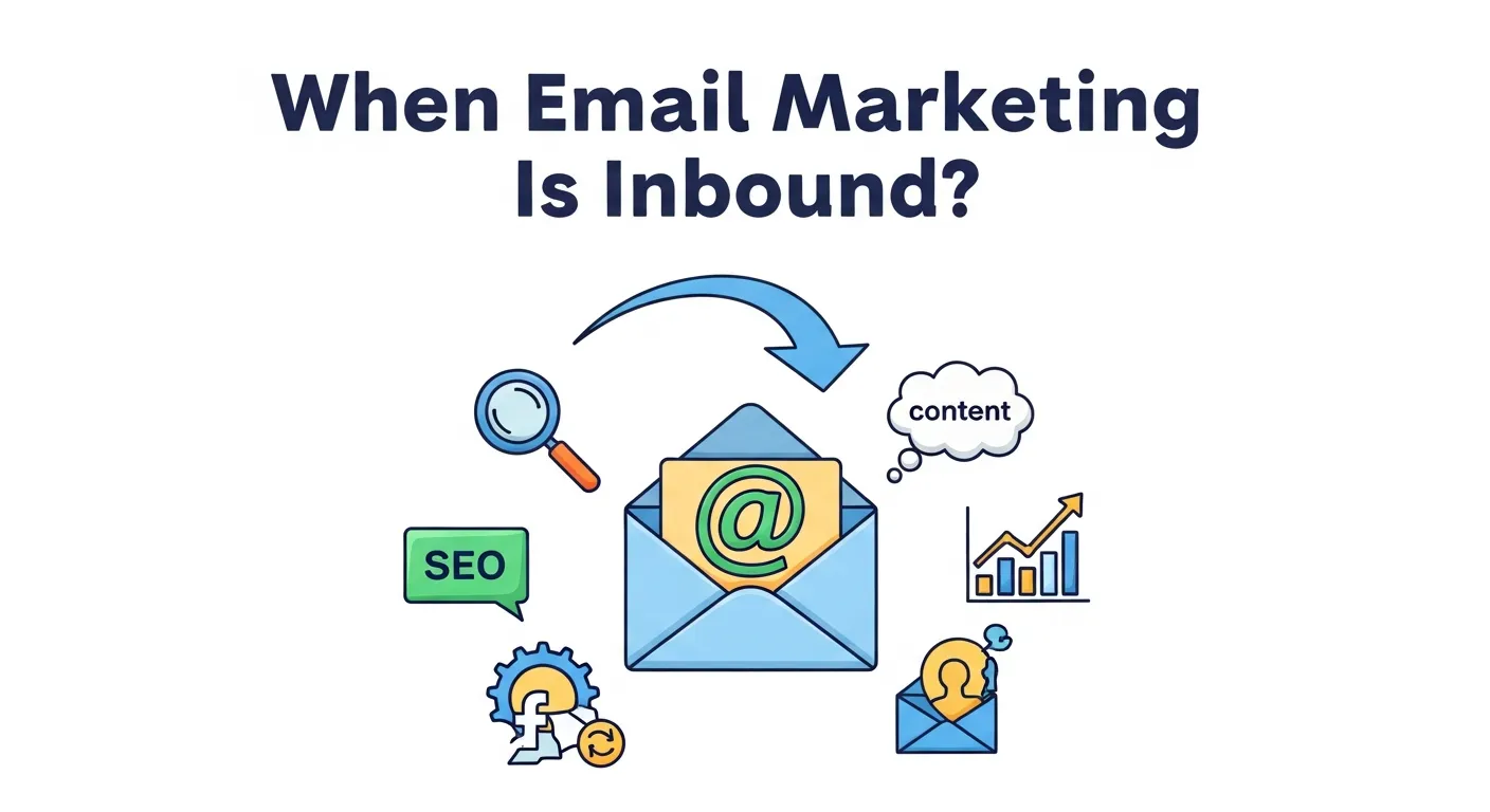 Graphic showing inbound email marketing workflow with opt-in subscribers, personalized newsletters, and automated nurturing emails.