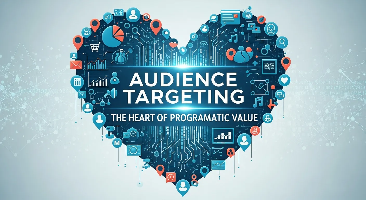 AI-driven audience targeting illustration showing data signals and personalized ad delivery in programmatic advertising