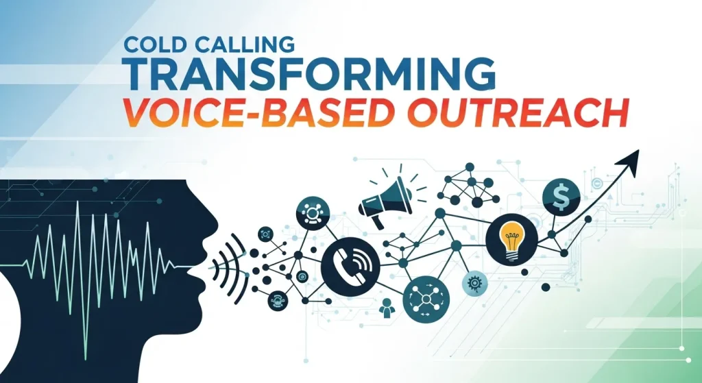 Sales professional using AI-powered tools during a cold calling session, blending technology with human connection to create effective voice-based outreach