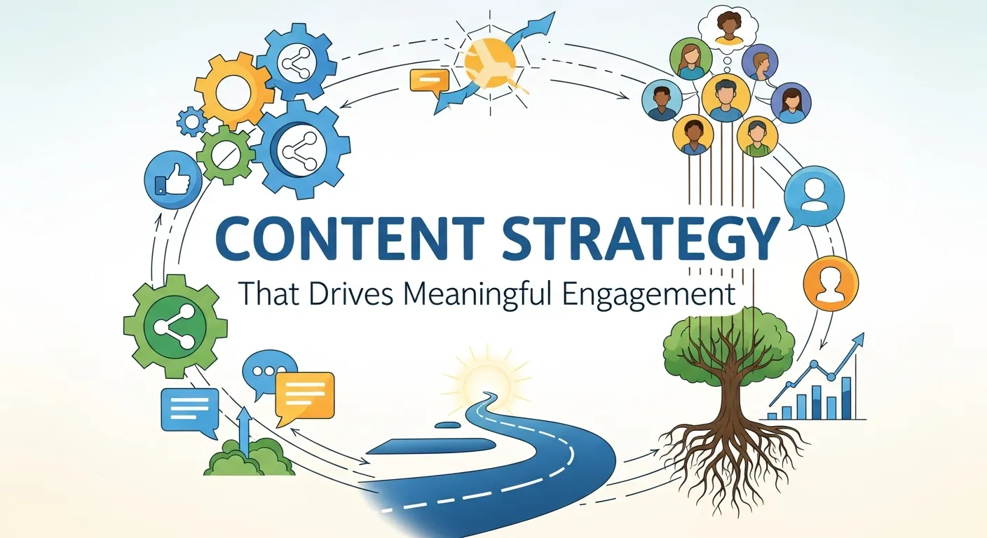 Marketing professional creating engaging LinkedIn content strategy on laptop, focusing on thought leadership and audience engagement