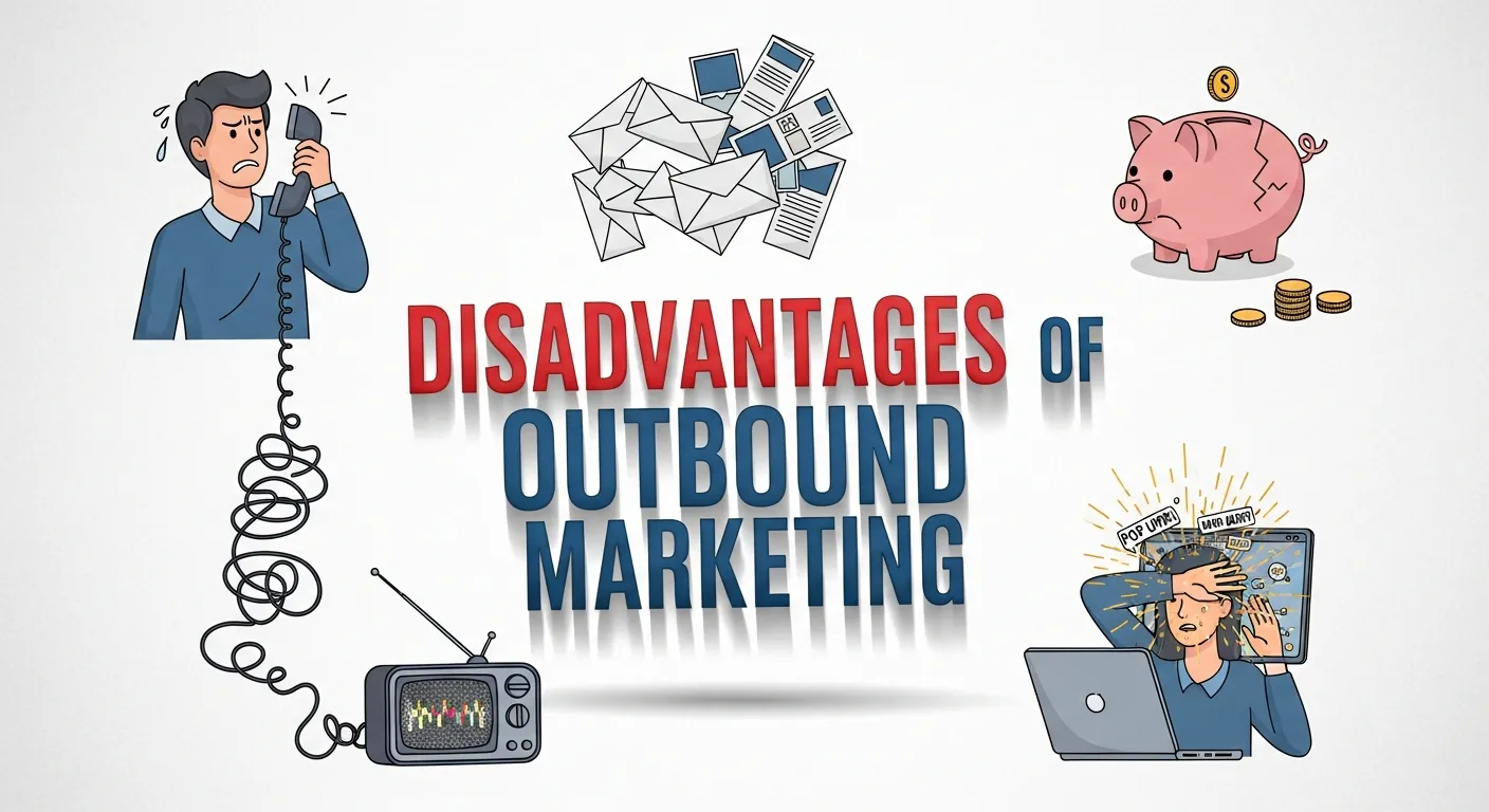 Chart showing challenges of outbound marketing such as high costs, low engagement, and limited personalization affecting campaign performance.