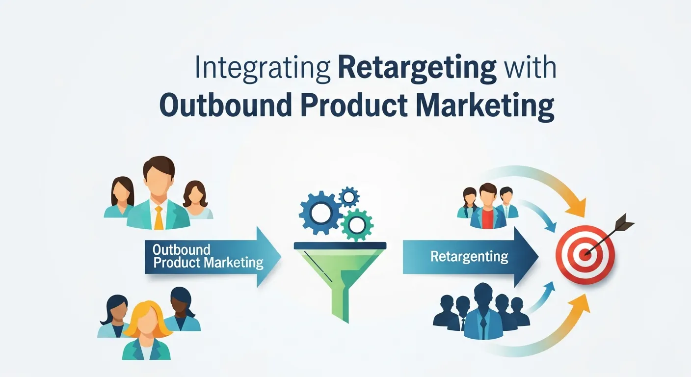 Visual showing integration of outbound marketing and retargeting campaigns in a full-funnel strategy, highlighting how proactive outreach builds awareness while retargeting nurtures conversions.