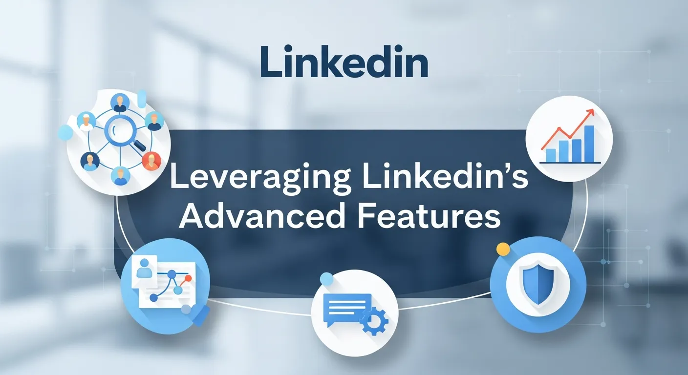 Business professional analyzing LinkedIn Sales Navigator dashboard and using advanced LinkedIn tools for strategic marketing and lead generation