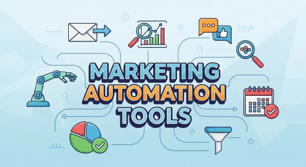 Dashboard of marketing automation tools showing features for managing inbound and outbound campaigns, including email workflows, lead tracking, and analytics.