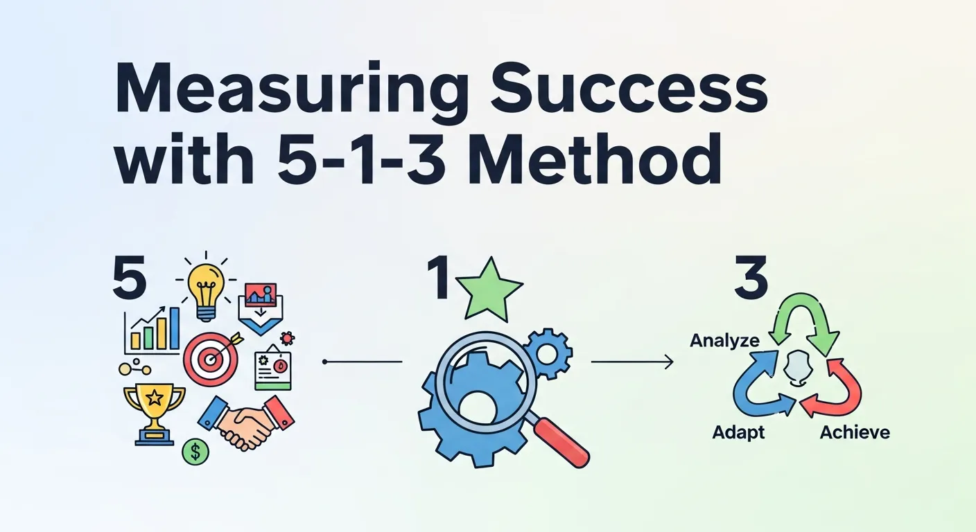 Dashboard-style illustration showing key metrics for measuring 5-1-3 rule success: response rate, conversion rate, and time to response.