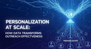 Illustration of data-driven marketing showing tailored customer interactions at scale, highlighting how insights transform outreach effectiveness.