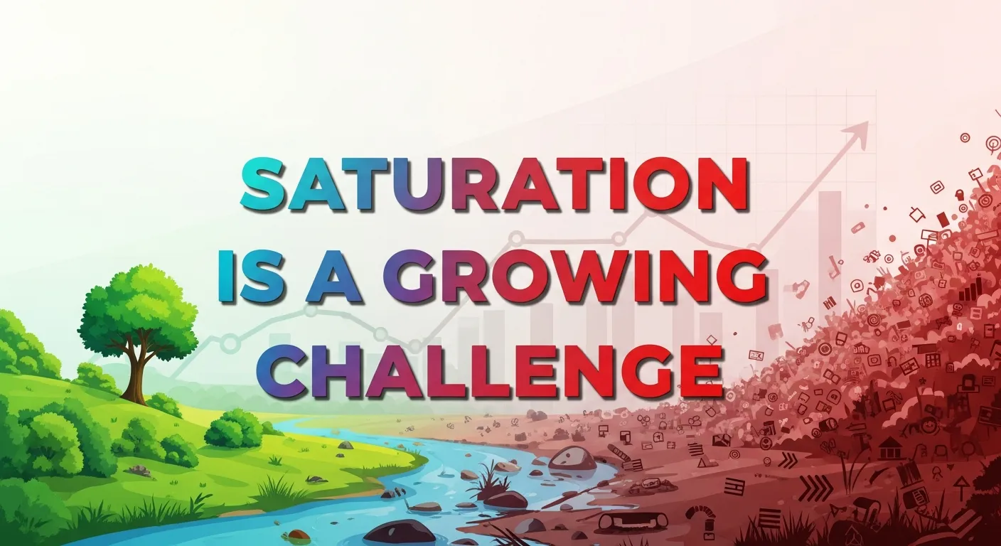 Digital saturation in marketing: crowded inboxes and social media feeds with promotional messages, highlighting the challenge for outbound marketers in 2025.