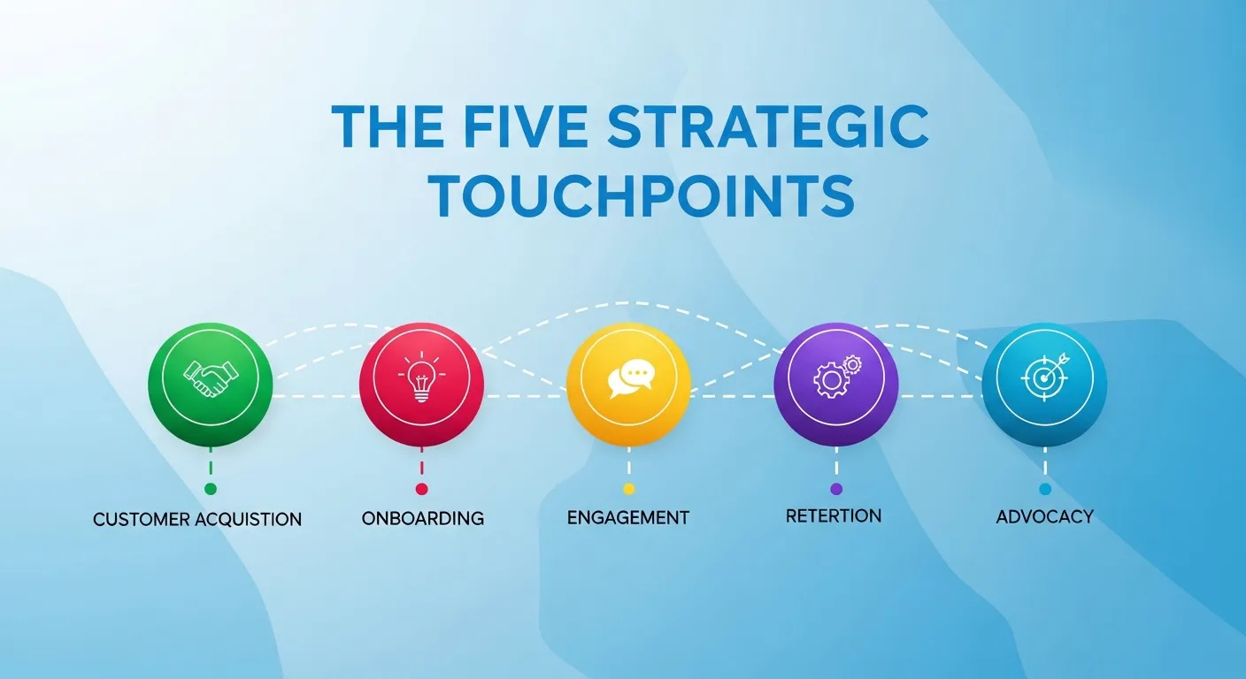 Infographic illustrating the five strategic touchpoints of the 5-1-3 rule: initial email, follow-up, social media connection, personalized content, and final reminder