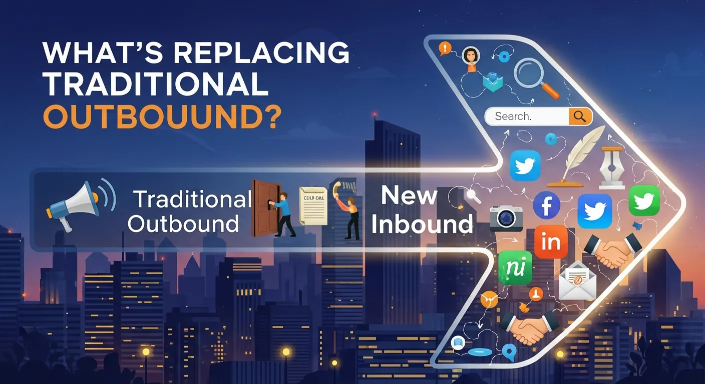 Comparison chart showing traditional outbound marketing versus account-based marketing and social selling approaches.