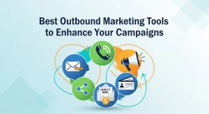 A marketer using digital outbound marketing tools on a laptop to manage email campaigns, CRM data, and multi-channel outreach for enhanced business growth.