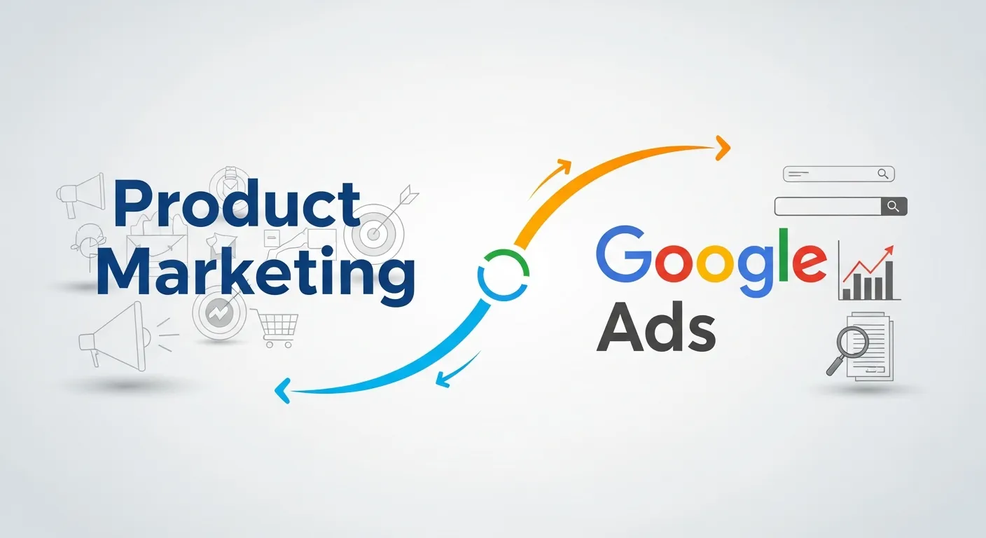 Chart illustrating integration of inbound and outbound marketing strategies with Google Ads for product marketing alignment and full-funnel engagement.
