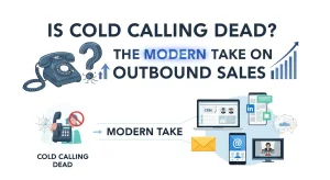 Sales representative making a professional cold call using a headset in a modern office environment, symbolizing the evolution of outbound sales strategies in the digital age