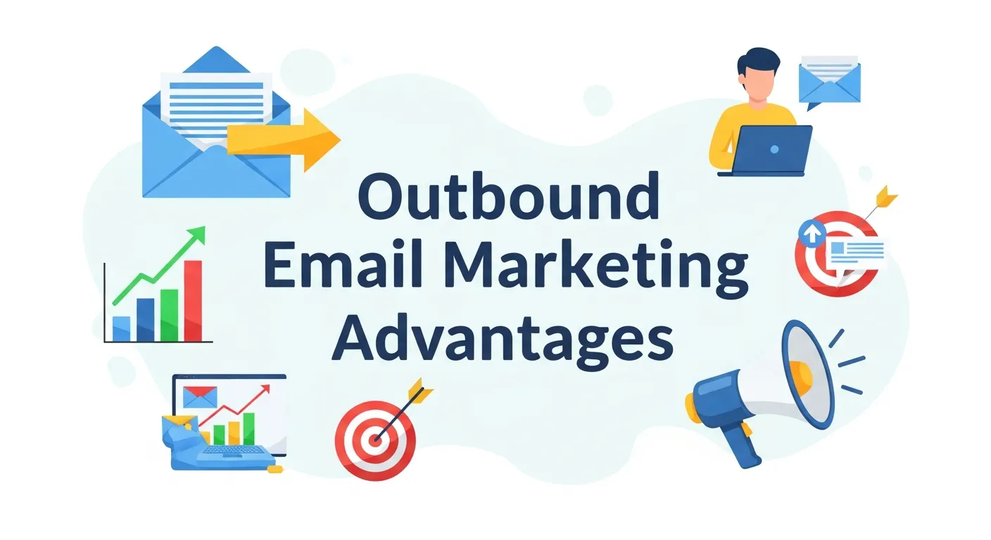 Advantages of outbound email marketing, highlighting benefits like increased reach, lead generation, and higher engagement for businesses.