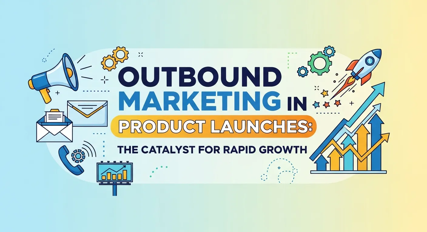 Team executing outbound product launch strategy with press releases, influencer marketing, webinars, and targeted advertising to boost brand visibility