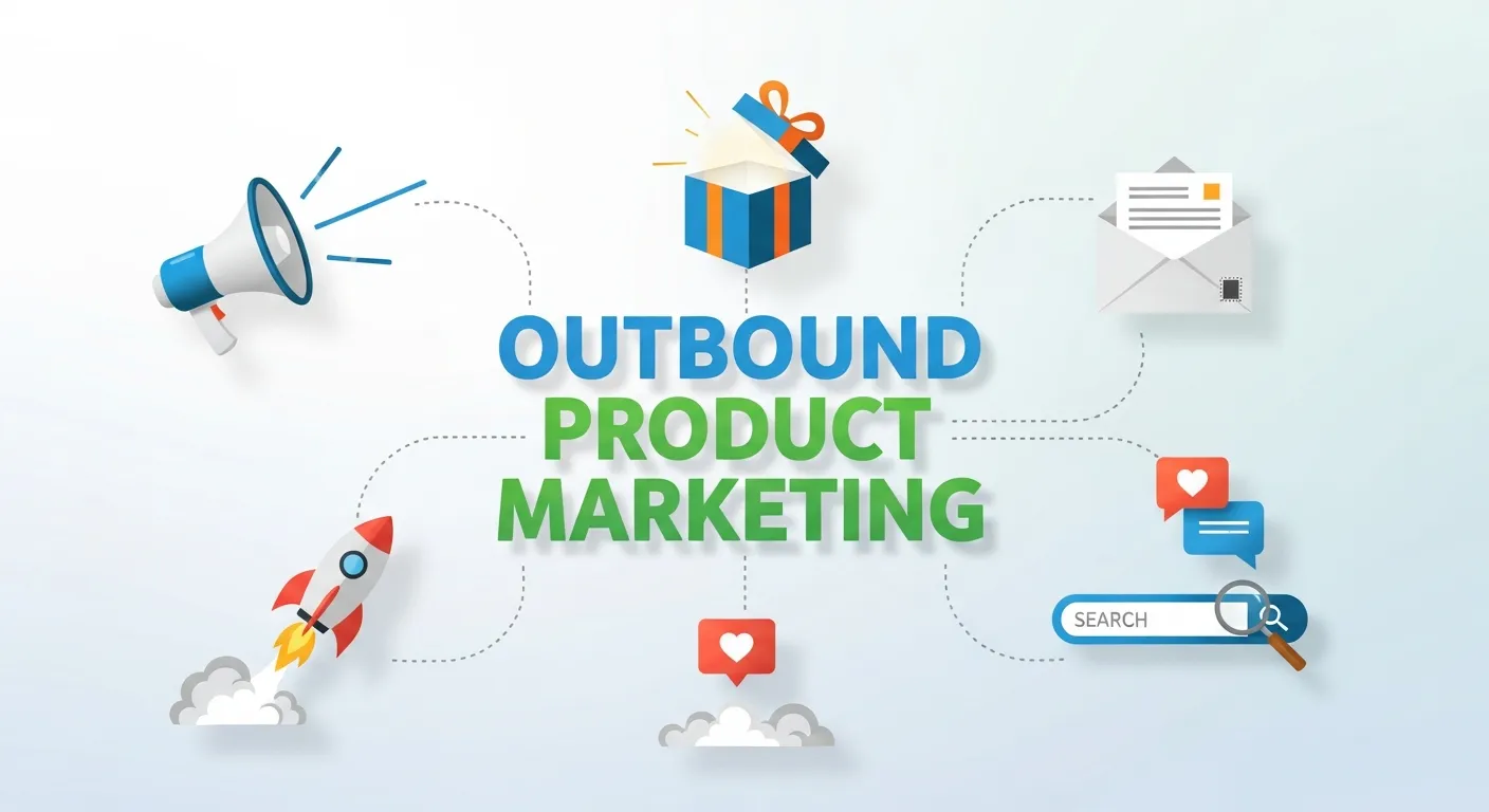 Marketer presenting outbound product marketing strategy with paid ads, cold emails, and media outreach channels on a digital dashboard