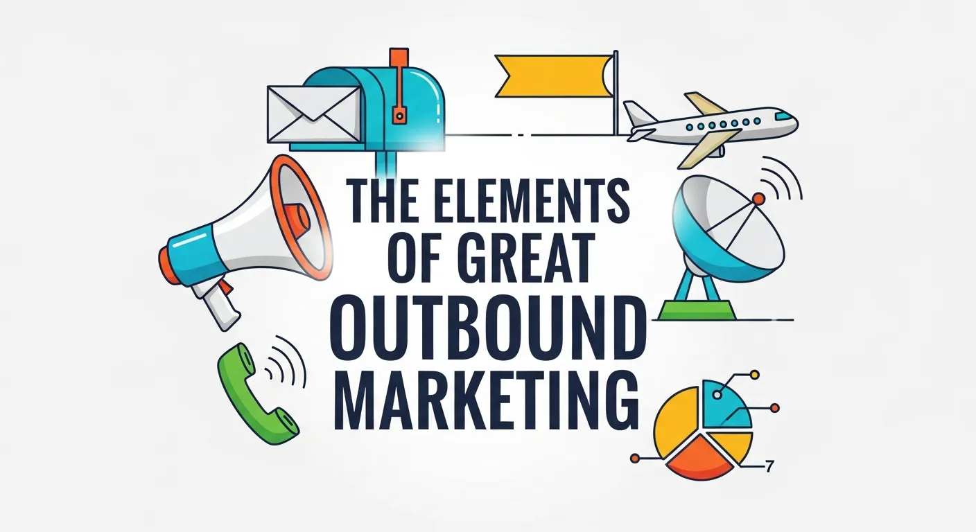 Visual representation of the key elements of effective outbound marketing, including email campaigns, cold calling, advertising, and lead generation strategies.