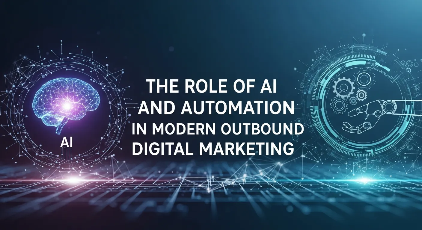 The role of AI and automation in modern outbound digital marketing, illustrating how technology streamlines campaigns, lead generation, and customer targeting for B2B success
