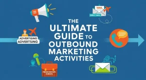 Marketing team planning outbound marketing activities with charts, laptops, and digital campaign analytics on a desk.