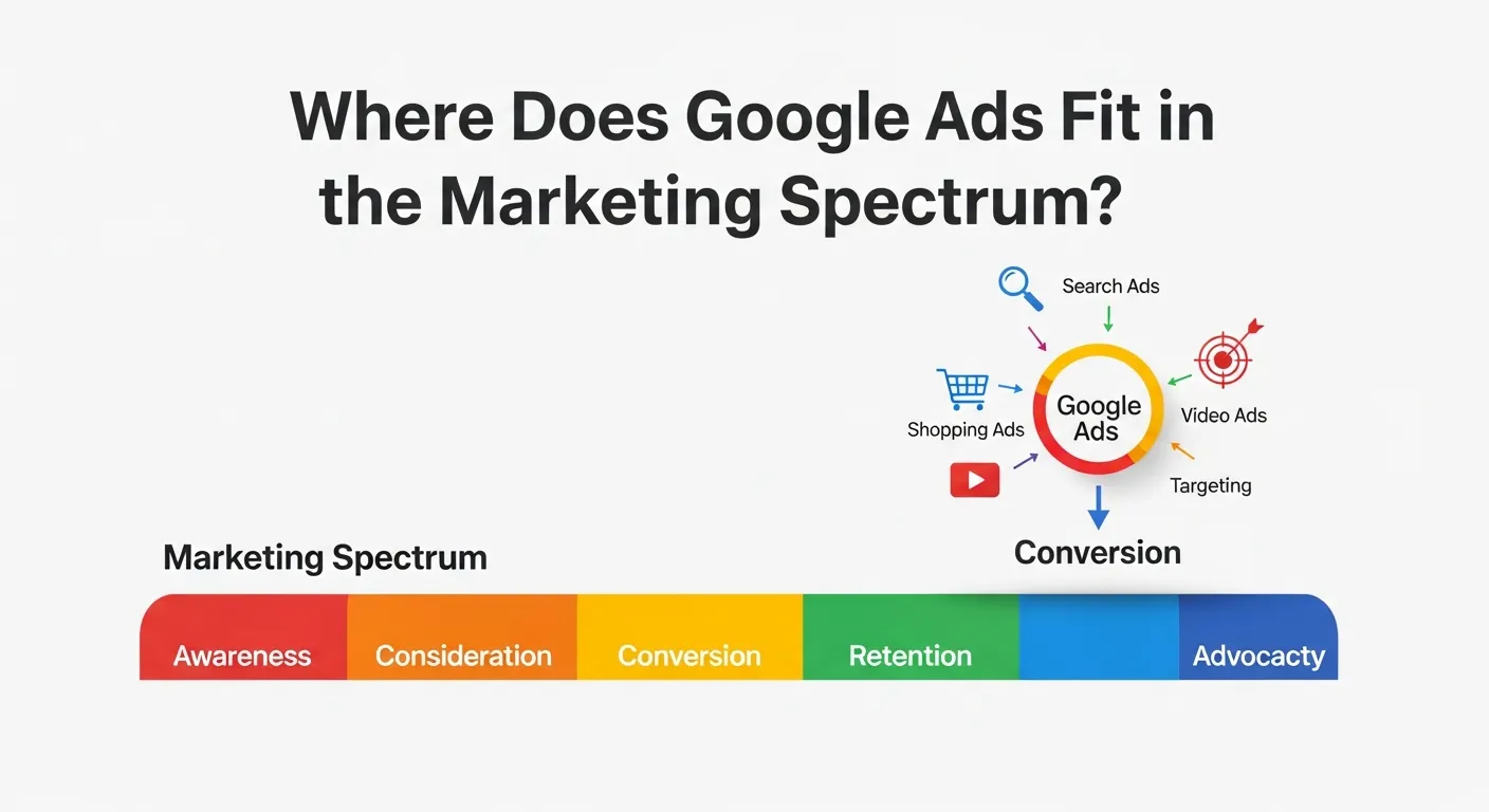 Venn diagram showing overlap between inbound and outbound marketing with Google Ads positioned in the center as a hybrid strategy