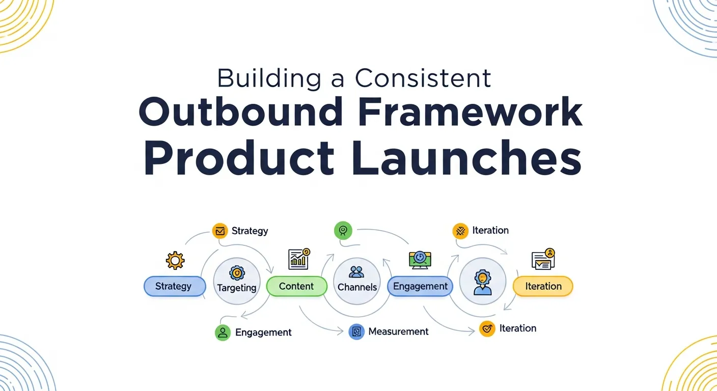 Structured outbound marketing framework for product launches — visualizing key stages from pre-launch outreach to post-launch customer engagement